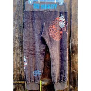 Y2K Ed Hardy RARE Women's Brown Velour Graphics Capri Pants Size S